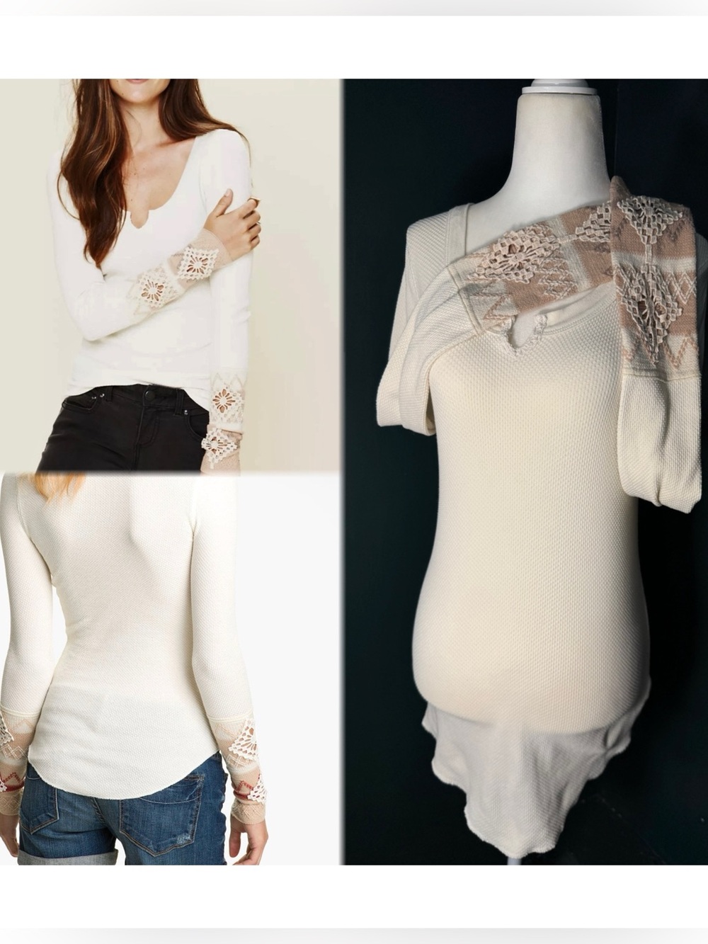 Free People • Kombucha Cuff Thermal Top • Cream M